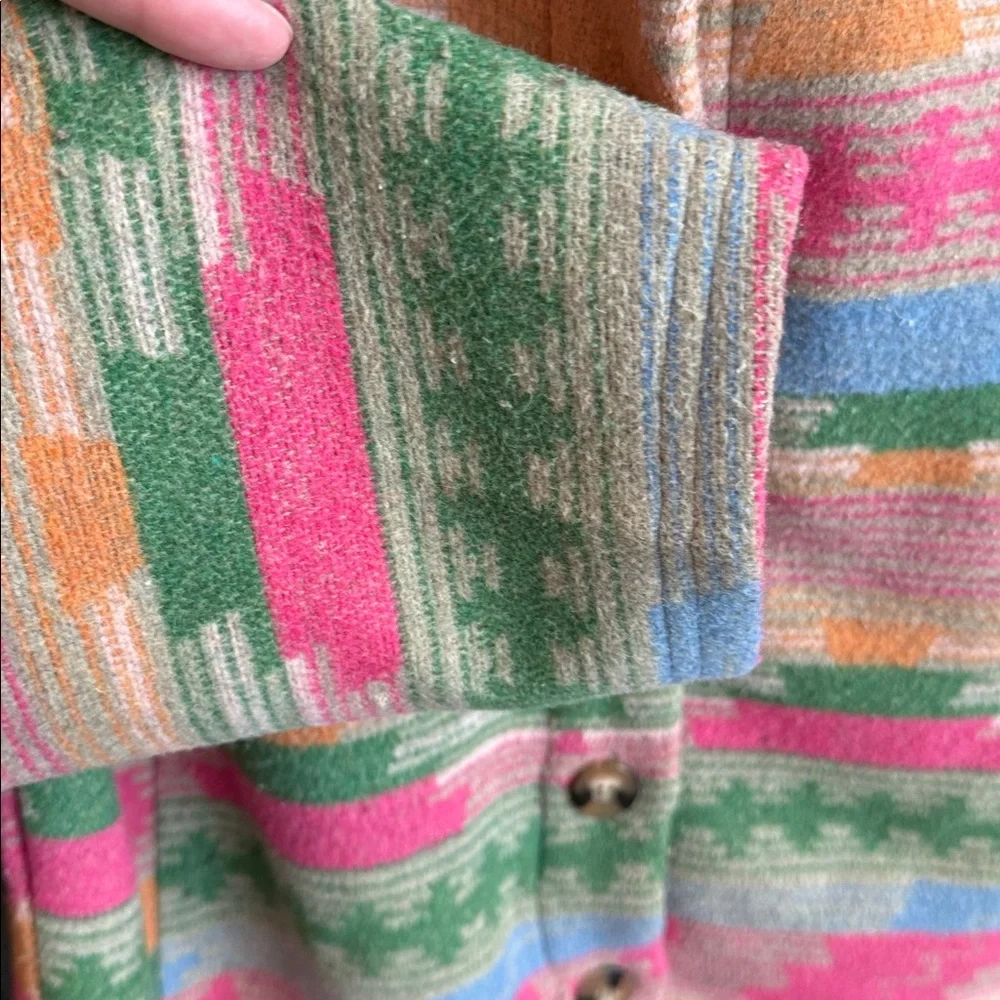 Colorful wool blend western aztec button down shirt Shacket  XL